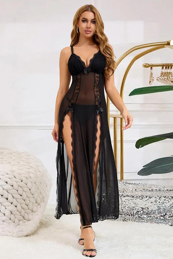 Black Sheer Lace Maxi Lingerie Dress - LingerieDiva Black Sheer Lace Maxi Lingerie Dress - LingerieDiva