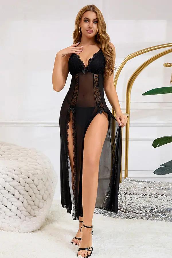 Black Sheer Lace Maxi Lingerie Dress Lingerie Diva