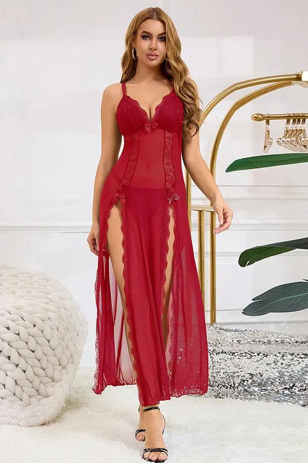 Red Sheer Lace Maxi Lingerie Dress Lingerie Diva