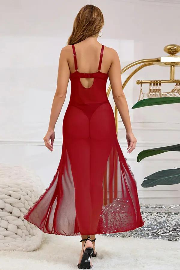 Red Sheer Lace Maxi Lingerie Dress Lingerie Diva