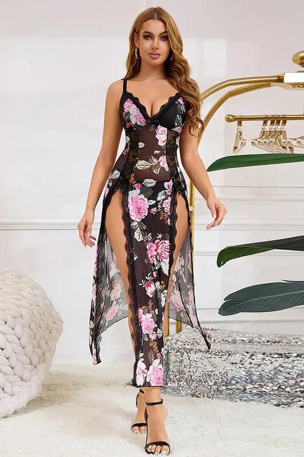 Floral Sheer Lace Maxi Lingerie Dress Lingerie Diva
