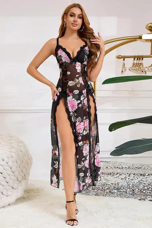 Floral Sheer Lace Maxi Lingerie Dress Lingerie Diva