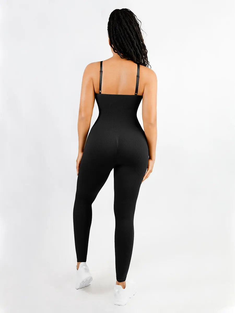 Chic Black Ribbed Shaping Full Jumpsuit CocoLolos