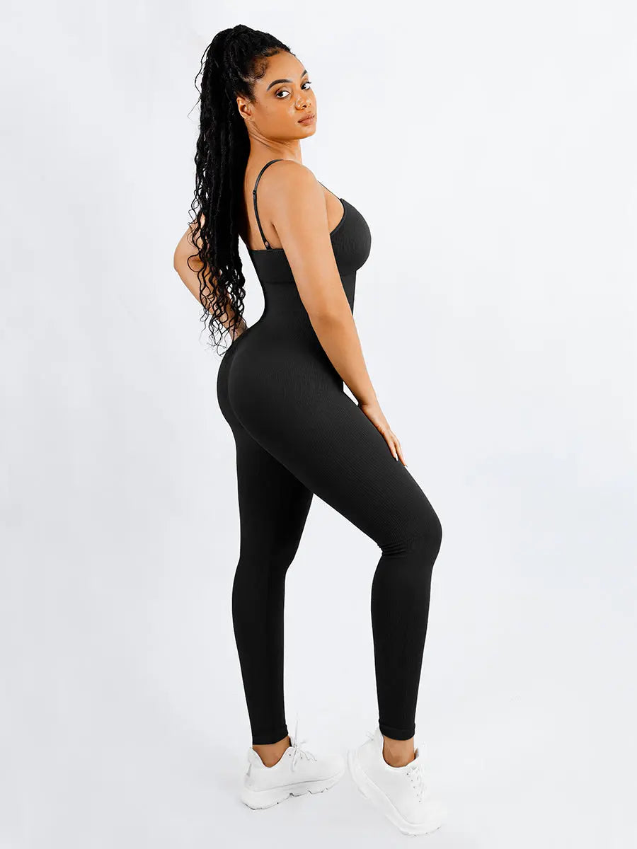 Chic Black Ribbed Shaping Full Jumpsuit CocoLolos
