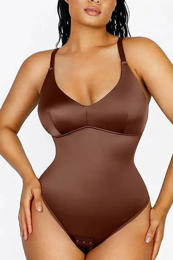 Elegant Satin Shimmer Cocoa Contoured Shaping Bodysuit CocoLolos