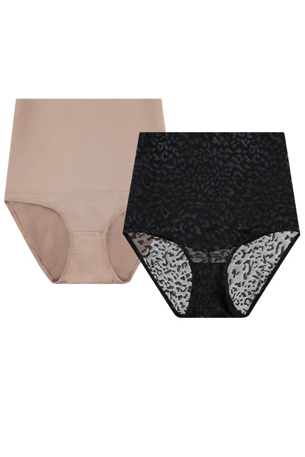 Wild Elegance : Designer Duo of Black Leopard Print Shaper Panties - Breathable Firm Control CocoLolos