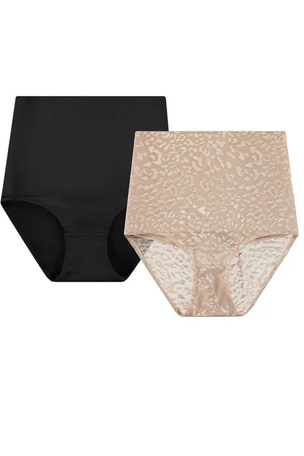 Wild Elegance : Designer Duo of Nude Leopard Print Shaper Panties - Breathable Firm Control CocoLolos