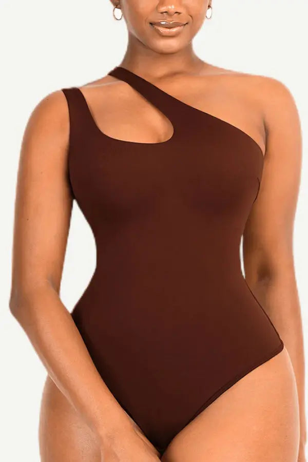Chic Cocoa Asymmetrical One Shoulder Shaping Bodysuit CocoLolos