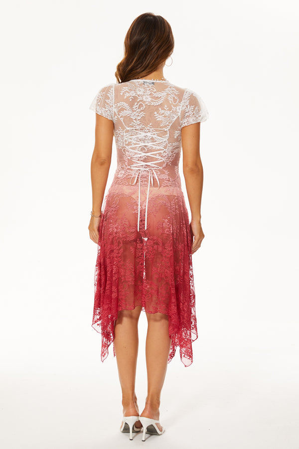 White to Red Lace Ombre Dress