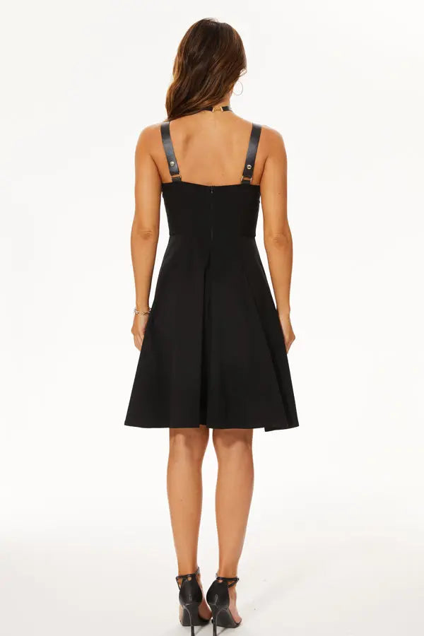 Black Strap and Buckle Dress Velvet Kitten