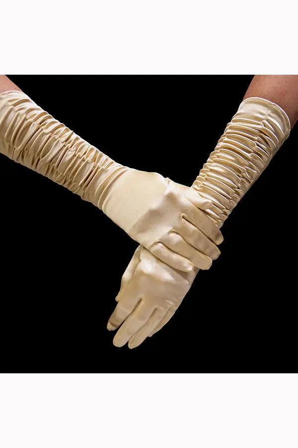 Gold 3/4 Length Satin Ruched Gloves Shirley of Hollywood