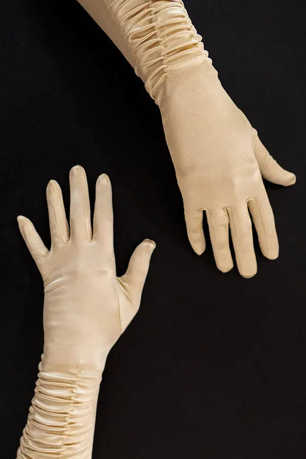 Gold 3/4 Length Satin Ruched Gloves Shirley of Hollywood