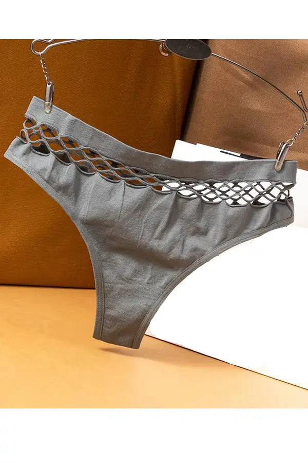 Grey Lattice-Cut Detailing Seamless Thong FineToo