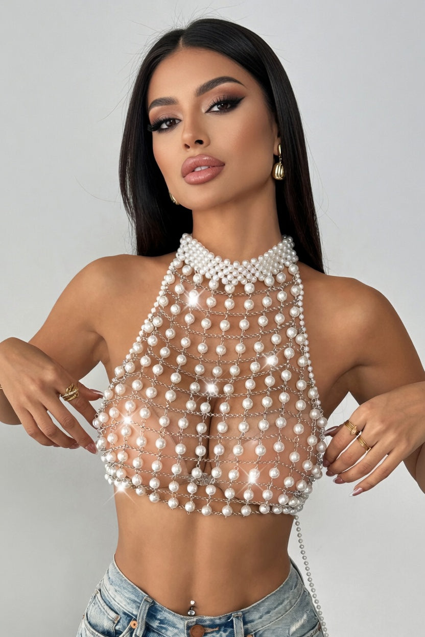 Pearl Chain Halter Top