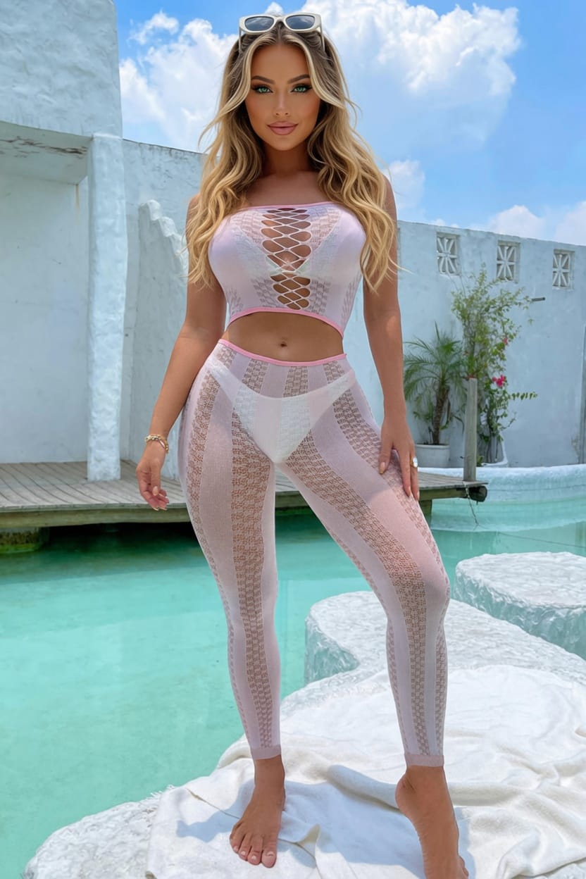 Sexy Sheer Mesh Cutout Crop Top and Leggings Set