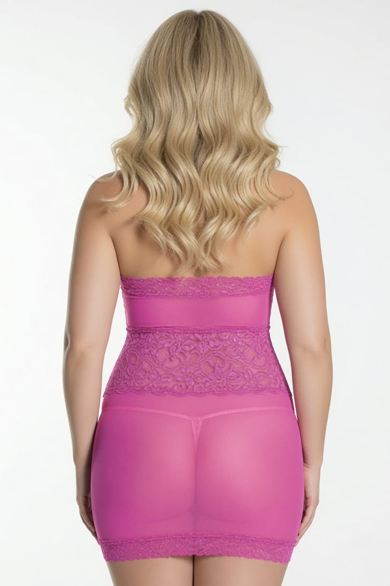 Plus Magenta Mesh Lace Chemise