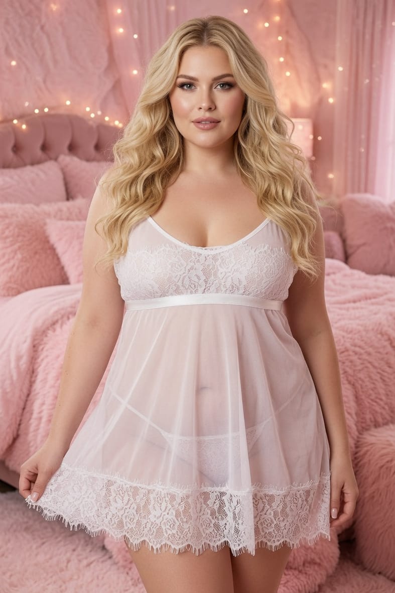 Plus Eyelash Lace Babydoll