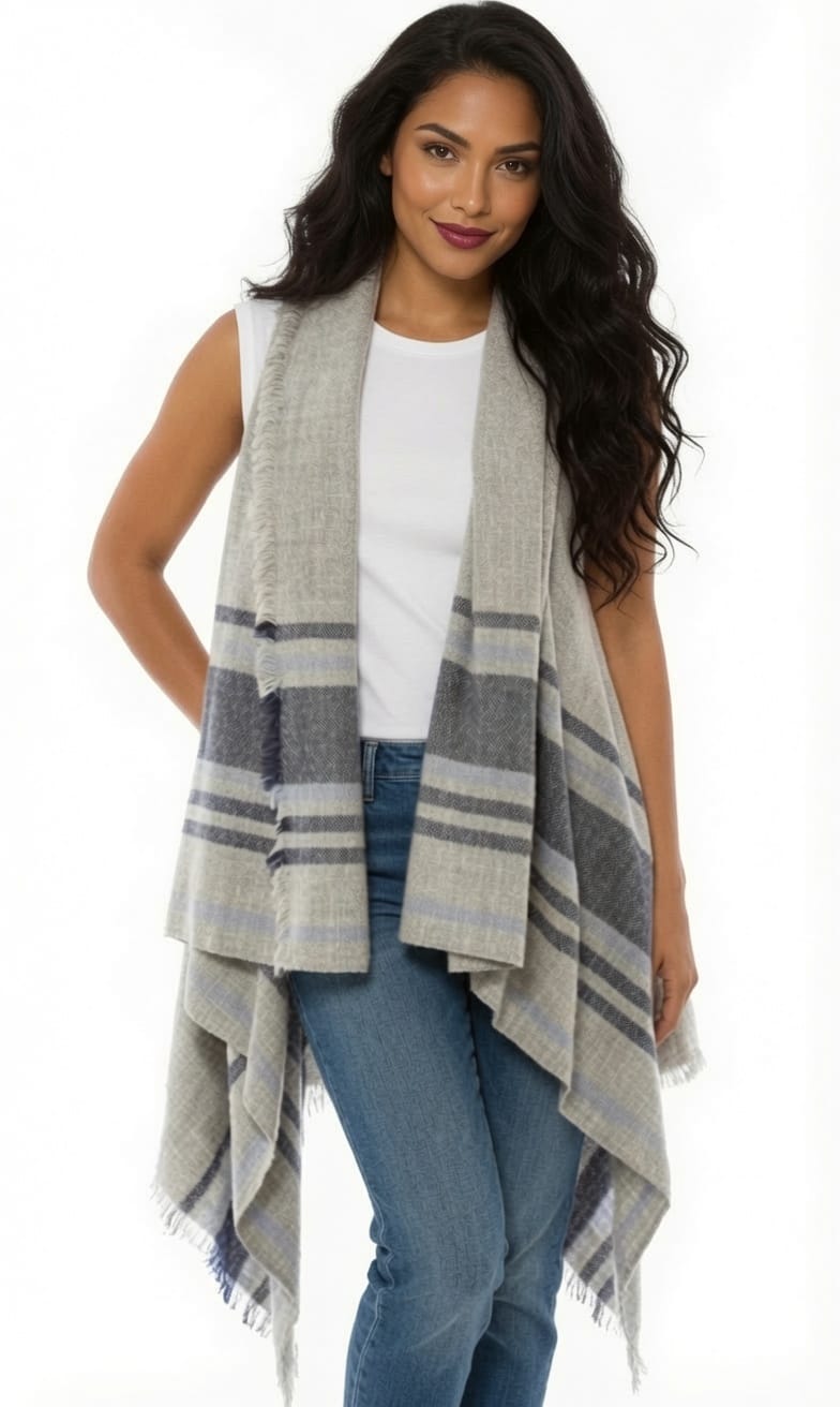 Grey Blue Striped Vest Wrap
