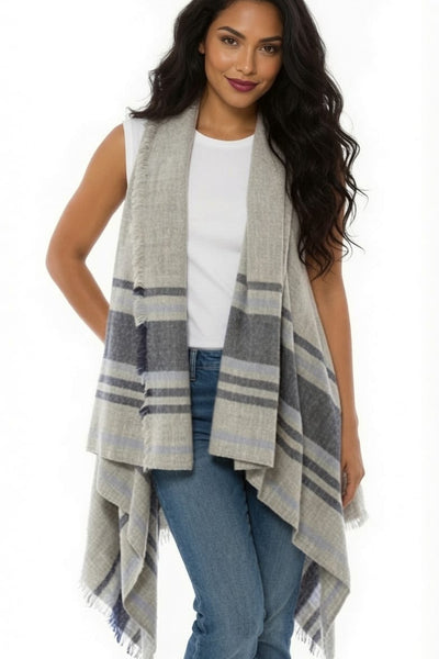 Grey Blue Striped Vest Wrap