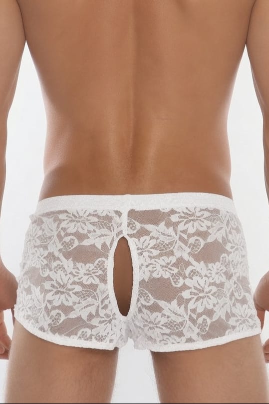 White Men's Crotchless Lace Briefs