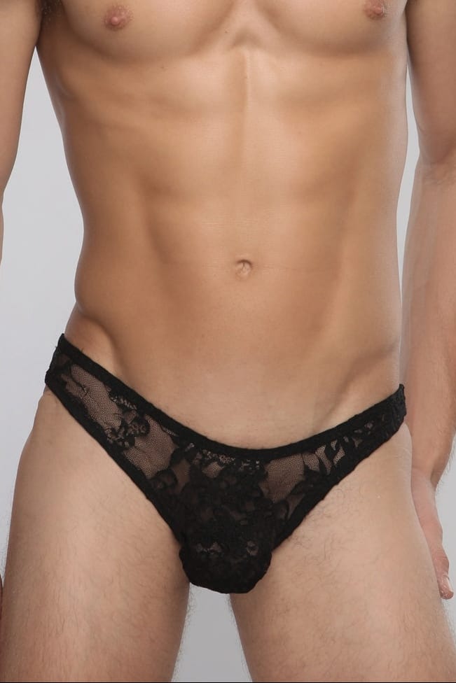 Men's Stretch Black Lace Thong
