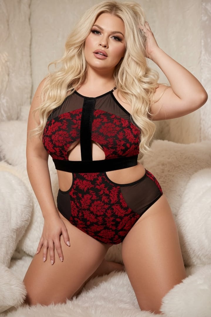 Plus Cut-Out Red Halter Teddy