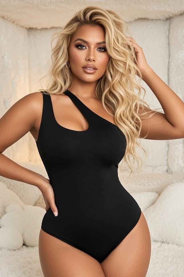 Chic Black Asymmetrical One Shoulder Shaping Bodysuit
