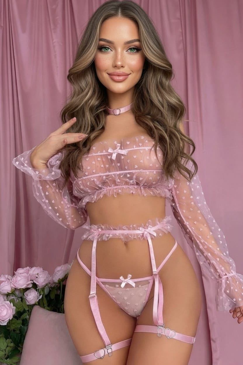 Mesh Heart Garter Three-Piece Set