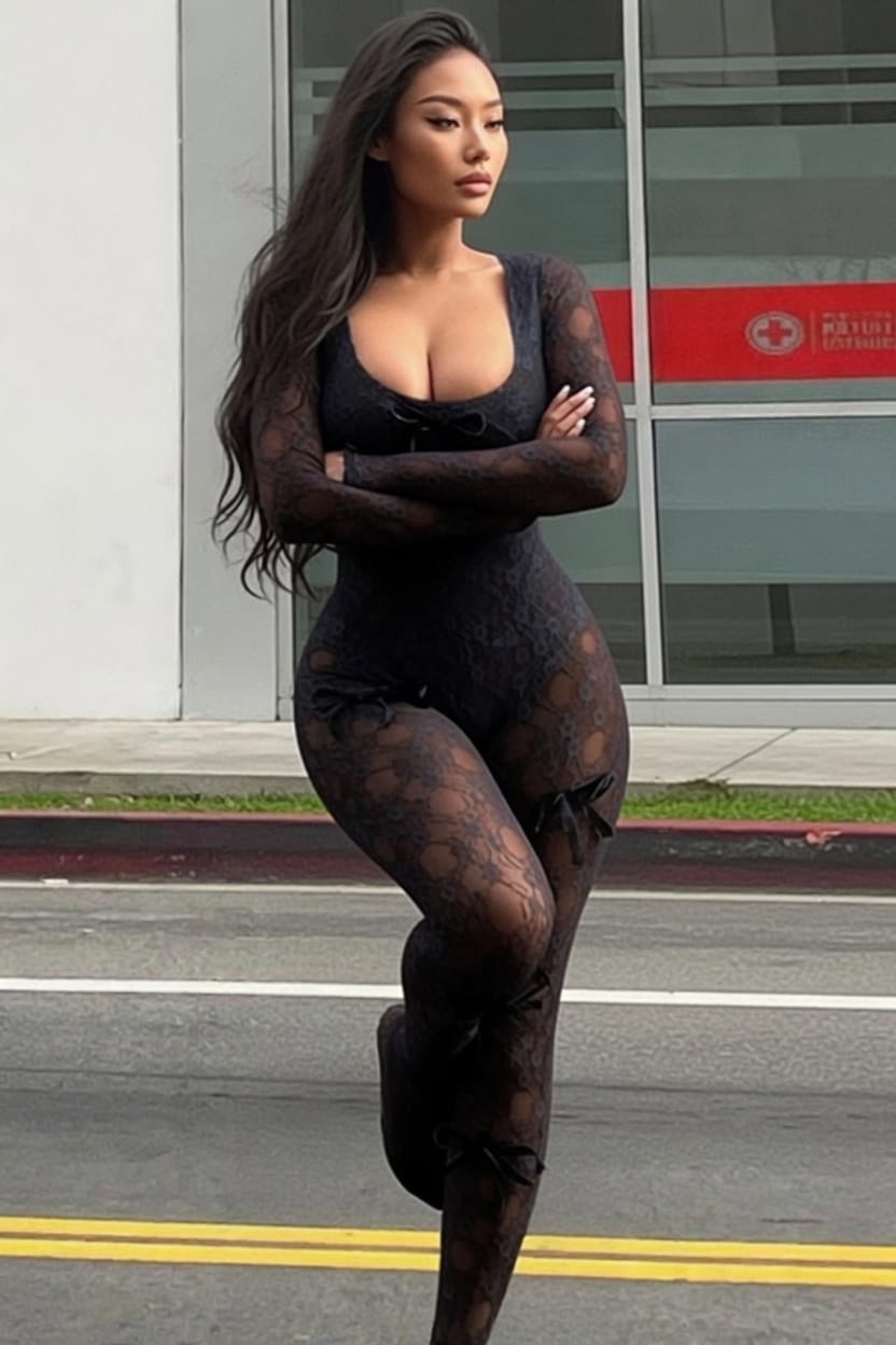 Full Lace Jumpsuit with Attached Lace Bodysuit