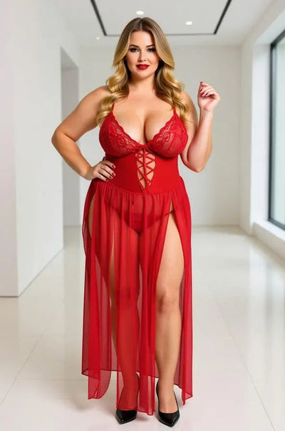 Queen Red Hot Vinyl and Lace Nightgown Velvet Kitten