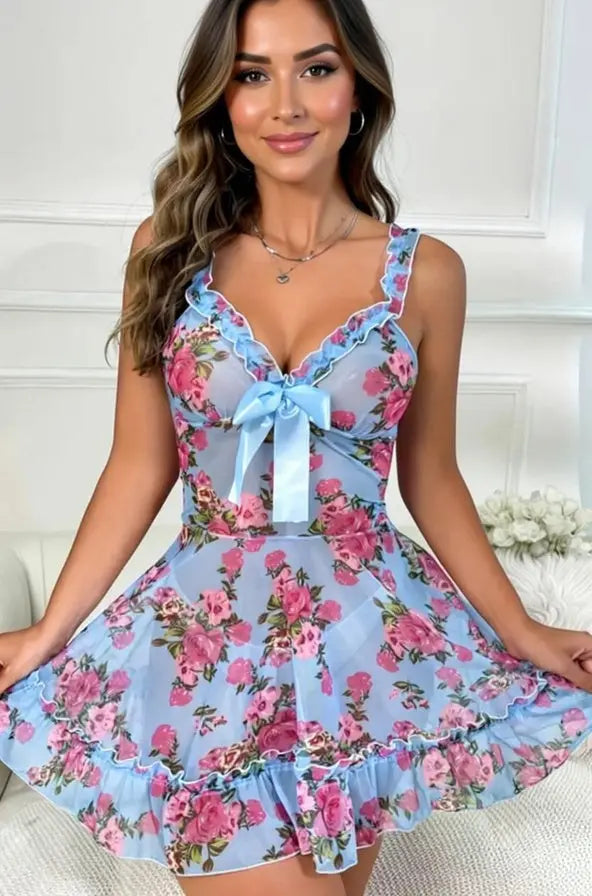 Blue Bloom Babydoll Set Lingerie Diva