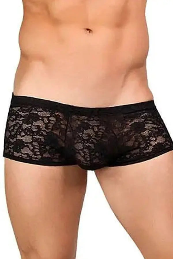 Black Stretch Lace Mini Short Male Power