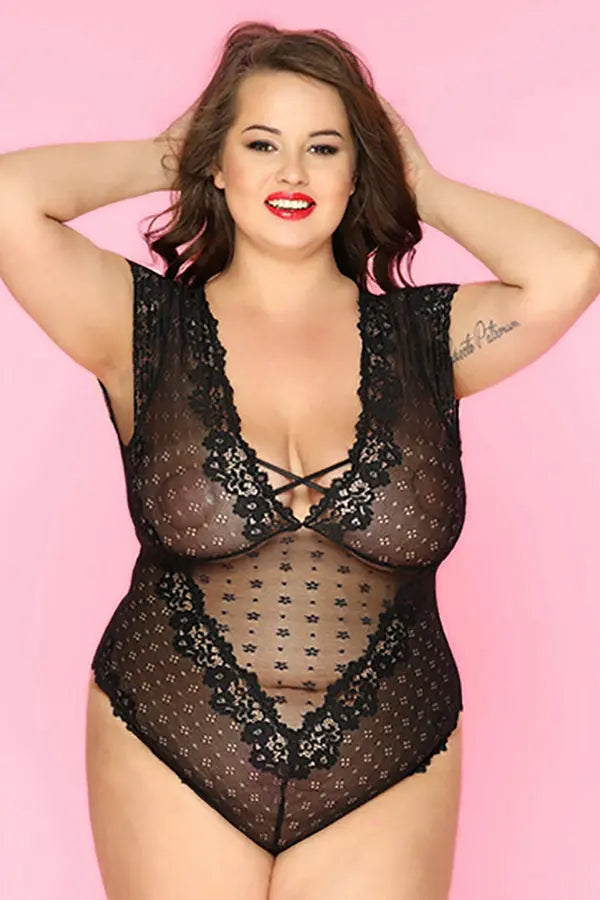 Queen Sheer Floral Lace Teddy Velvet Kitten