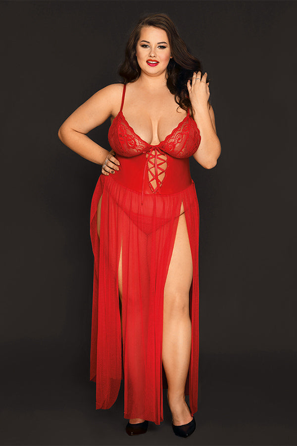 Queen Red Hot Vinyl and Lace Nightgown Velvet Kitten