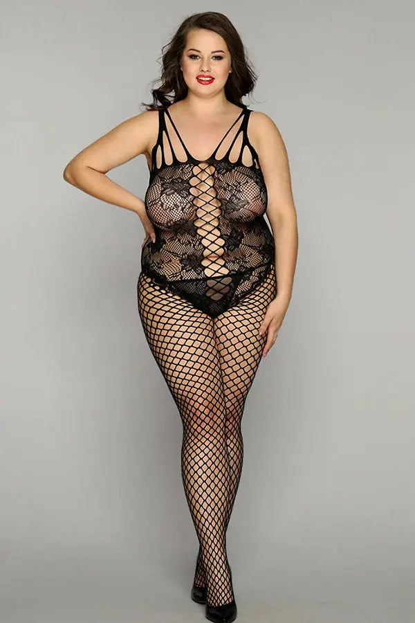 Queen Ultra Sexy Lace and Fishnet Bodystocking Velvet Kitten