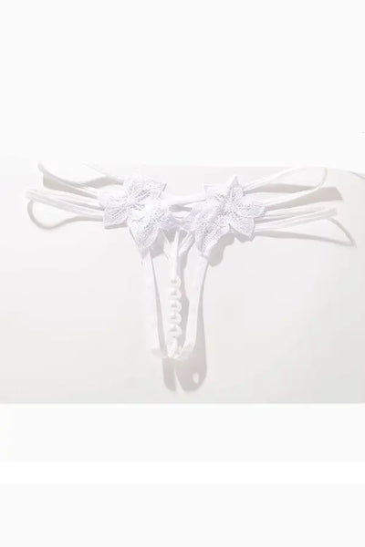 White Open Front Pearl Lace Thong FineToo