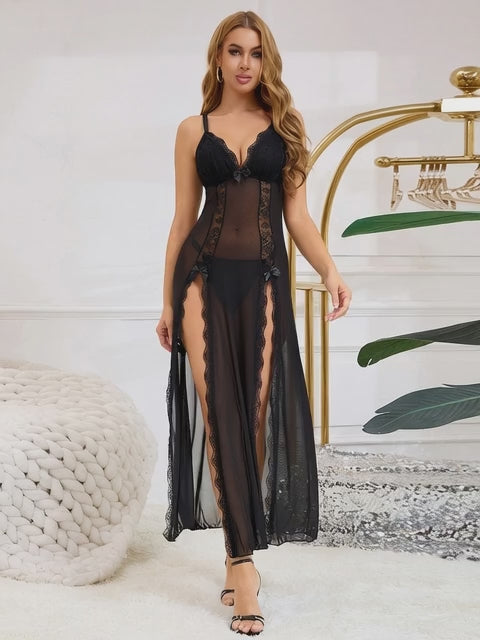 Black Sheer Lace Maxi Lingerie Dress