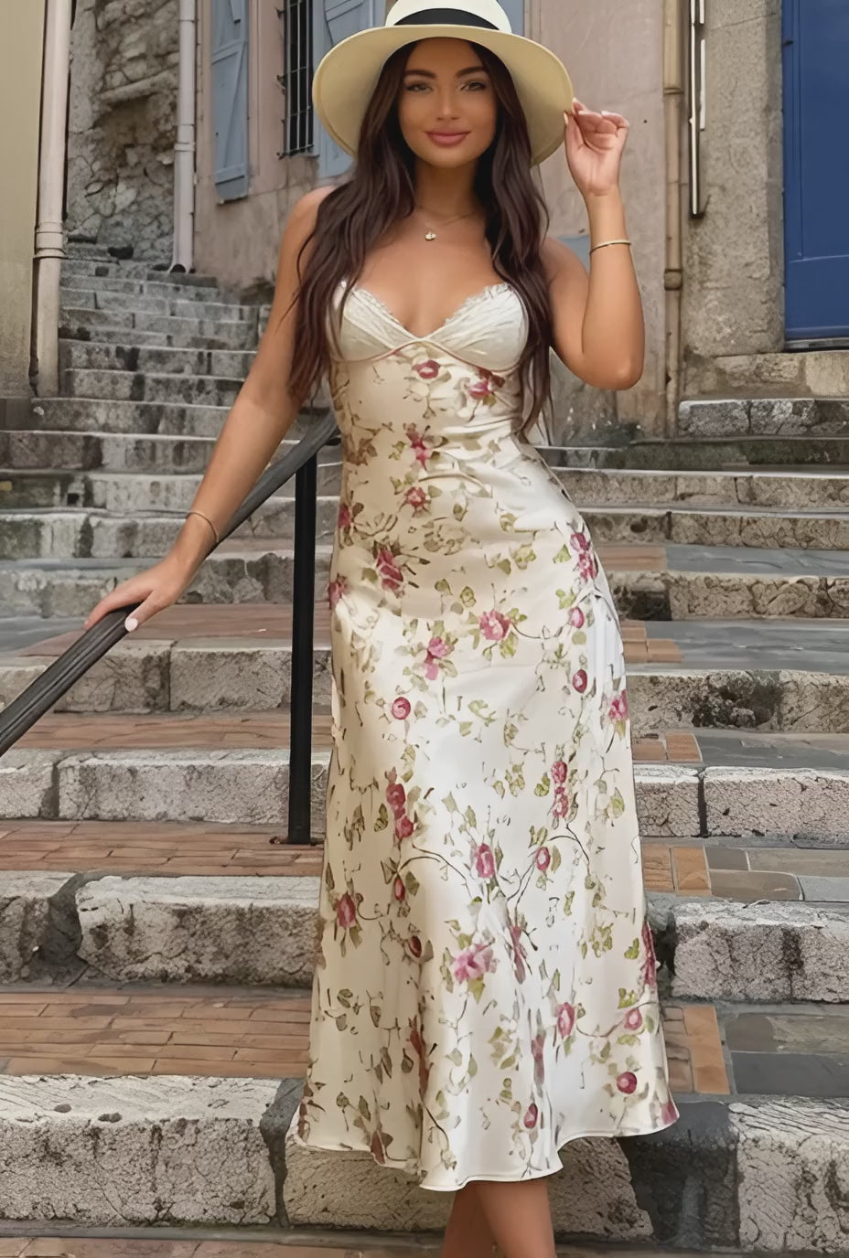 Floral Satin Slip Midi Dress