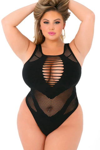 Low Blow Seamless Bodysuit - Black / One Size Plus 160 to 225 lbs