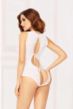 White Mesh & Lace Keyhole Back Teddy Seven 'til Midnight