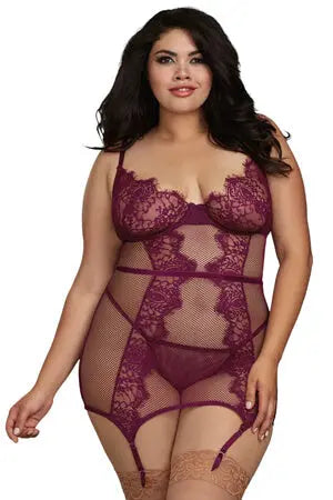 Plus Size Fishnet and Vinyl Garter Cami