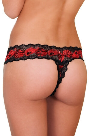 Red Crotchless Lace V-Thong - LingerieDiva