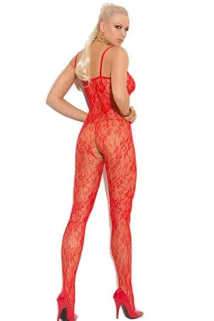 Red Lace Open Crotch Bodystocking - LingerieDiva