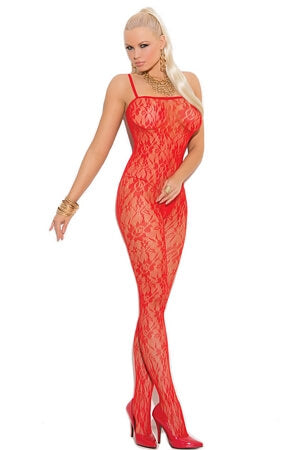 Red Lace Open Crotch Bodystocking - LingerieDiva