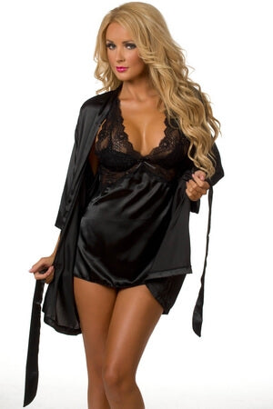 Black Midnight Romance Robe Set - LingerieDiva