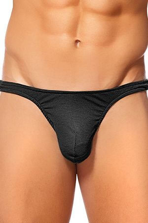 Black Cotton Rib Bong Thong - LingerieDiva