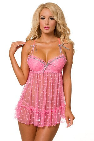 Pink Trend Spotting Babydoll Set - LingerieDiva