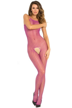 Purple Crotchless Quarter Crochet Net Bodystocking - LingerieDiva