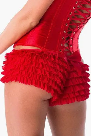 Red Ruffle Boy Shorts W/ Bow - LingerieDiva