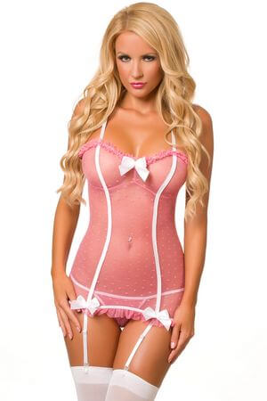 Passionate Pink Mesh Chemise - LingerieDiva